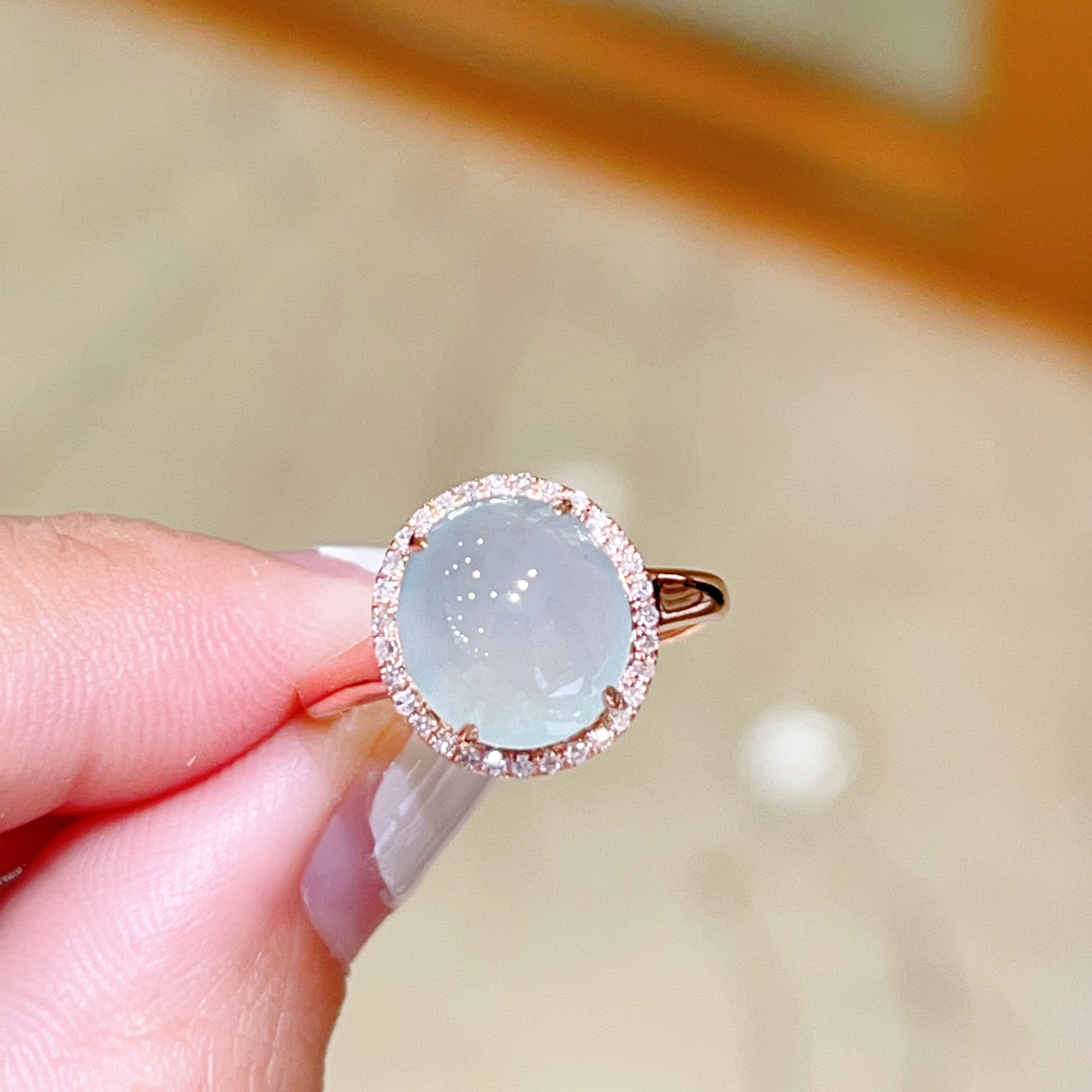 18k玫瑰金翡翠戒指 3680