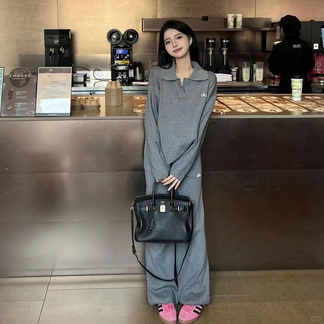 品牌撤柜alo【奥莱三折清仓】针织套装运动休闲瑜伽服Polo领女秋冬