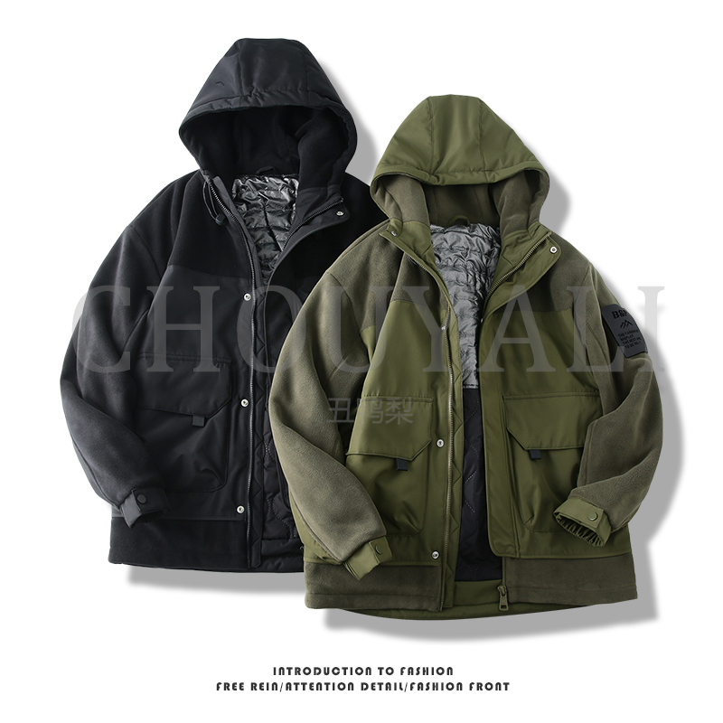 二棉棉衣！冬装新款情侣装工装风加厚奥粒绒拼接宽松棉服外套M831