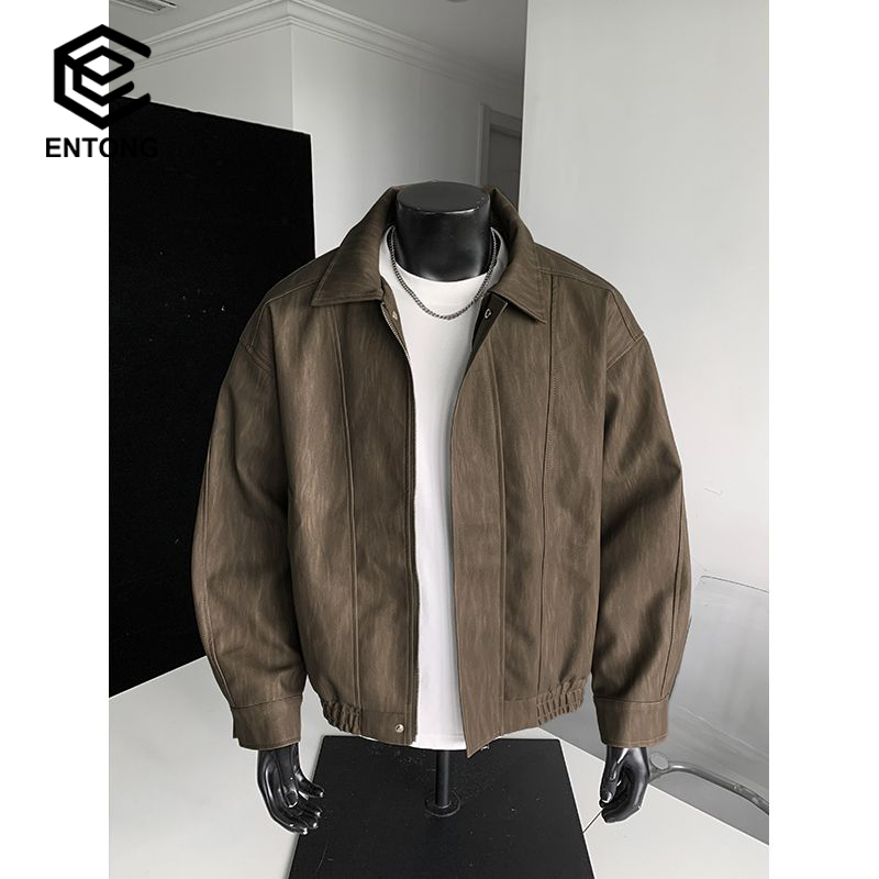 Entong潮牌cleanfit扎染皮衣夹克男款秋冬季美式高街正肩宽松外套