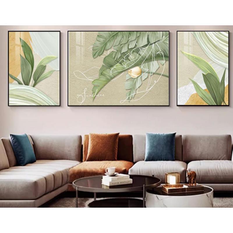 s666简约客厅装饰画奶油风绿植肌理感沙发背景墙壁画