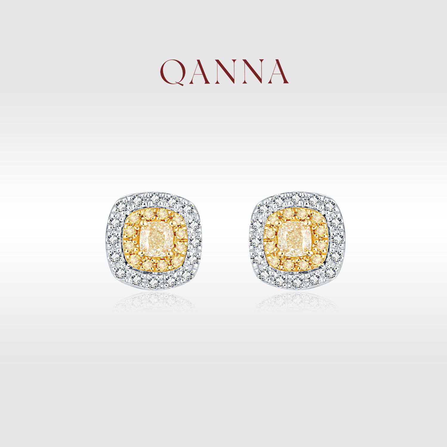 QANNA【大冰糖黄钻】【天然钻石】轻奢高级百搭气质钻石耳钉AF