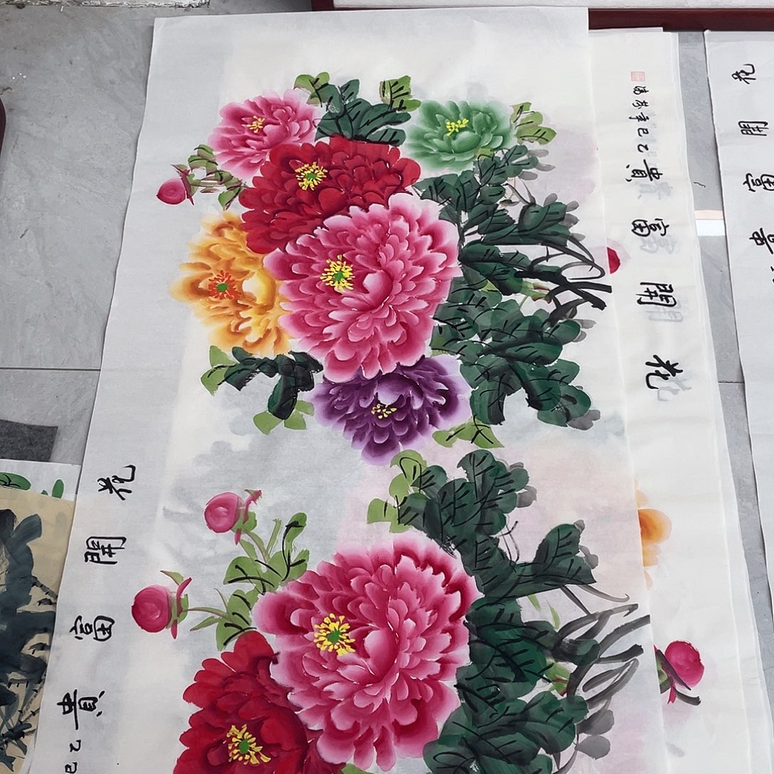 国画国画作品原稿横幅四尺白底五彩