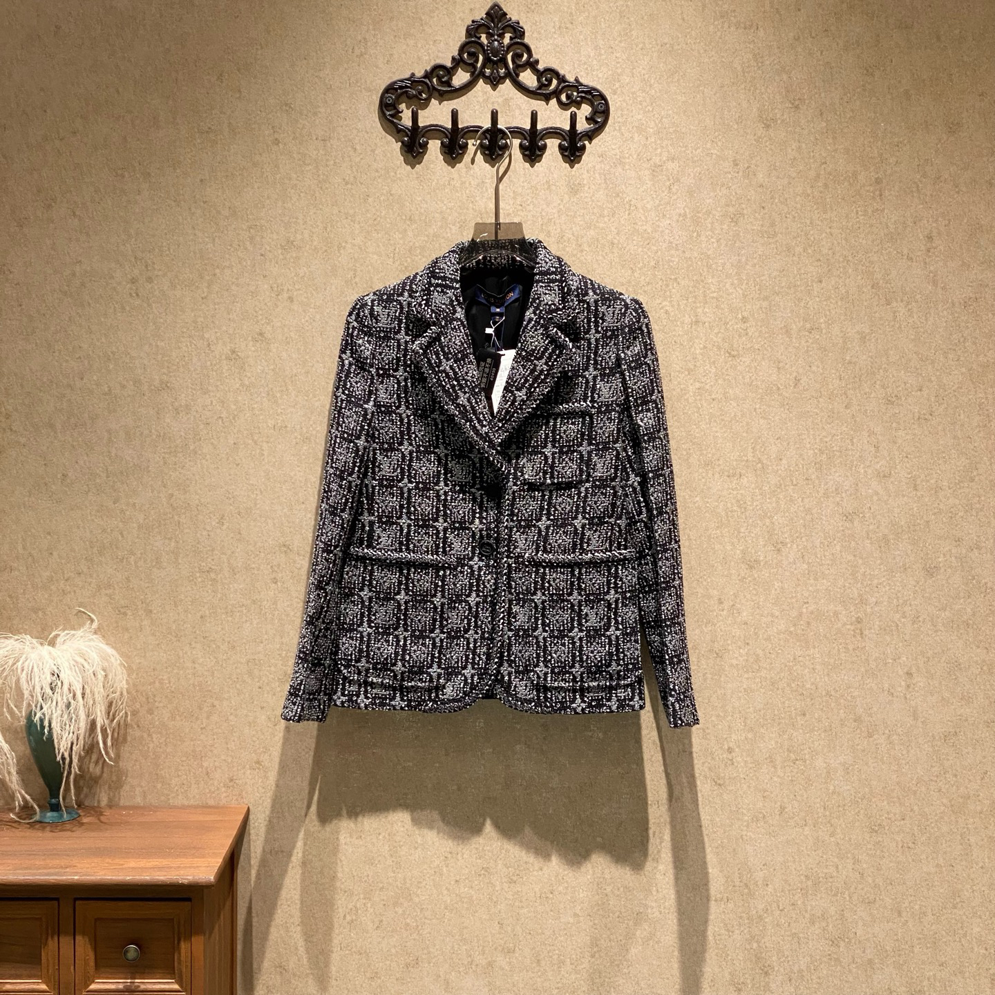 未使用 LouisVuitton/路易威登 黑灰闪银羊毛西装外套/38码/40490