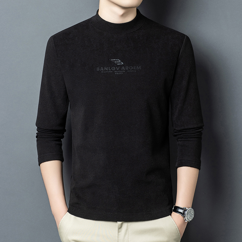 2025新款秋冬季半高领卫衣男双面加绒士痞帅提花高端高品质打底衫