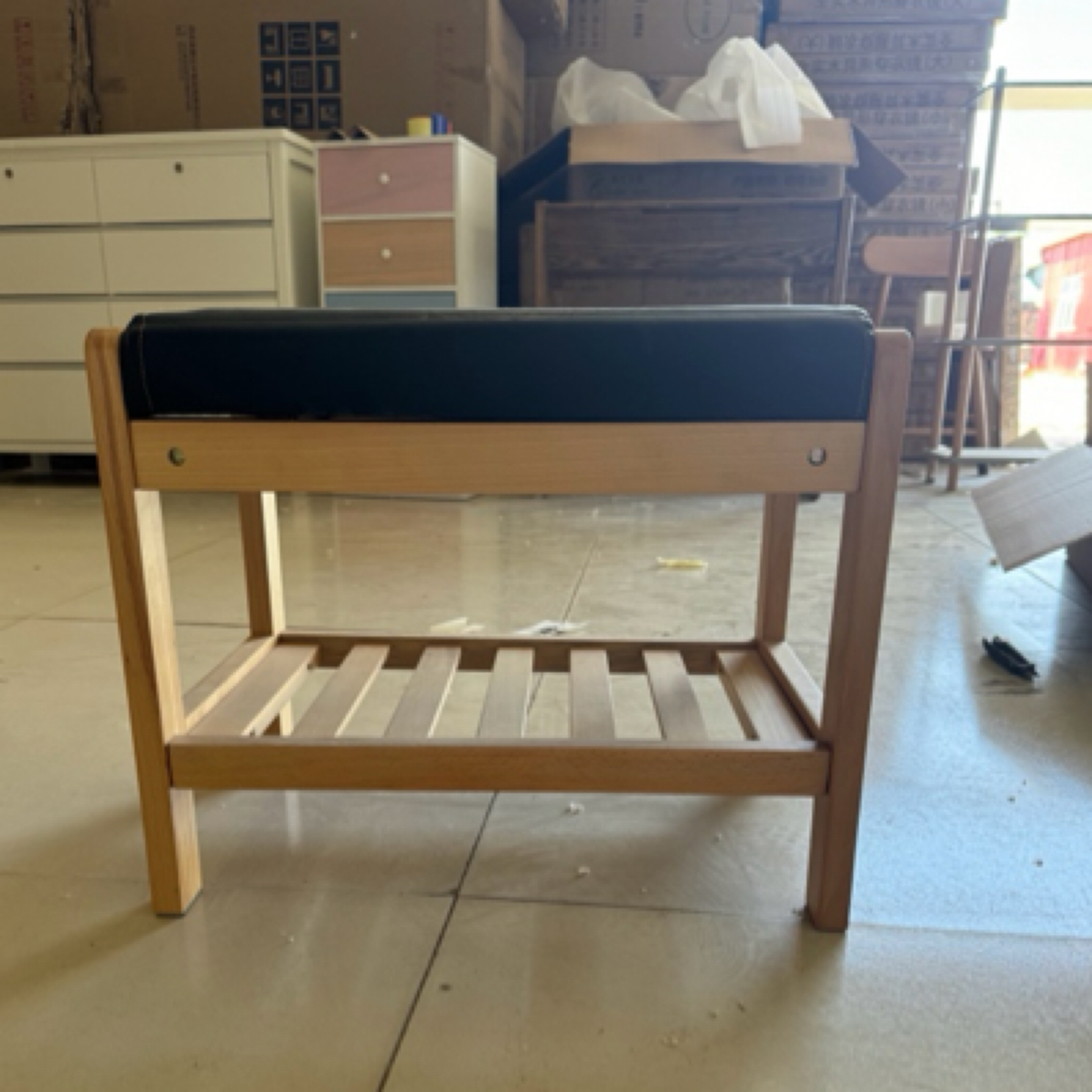 榉木换鞋凳置物架鞋架书架