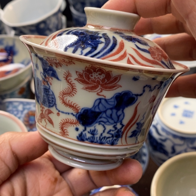 【闪购商品】景德镇青花釉里红盖碗