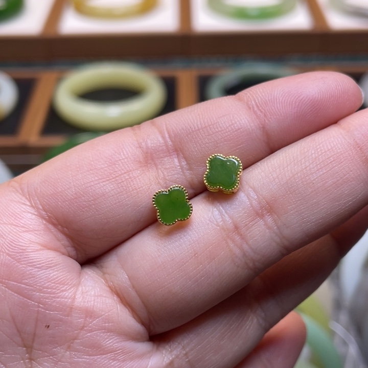 和田玉耳饰银S925镶嵌Y10