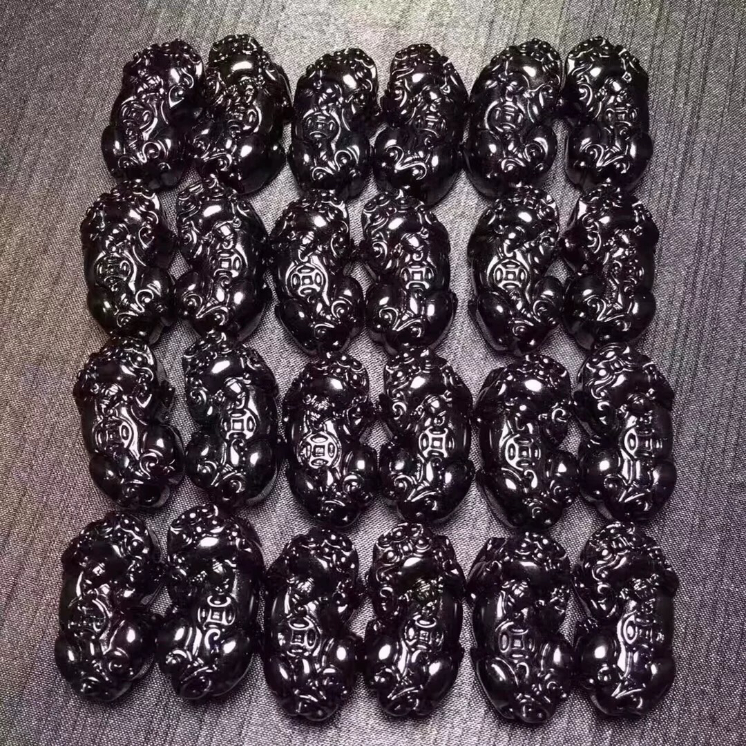 天然全黑黑曜石貔貅吊坠挂件 单个 可穿手链吊坠挂件貔貅