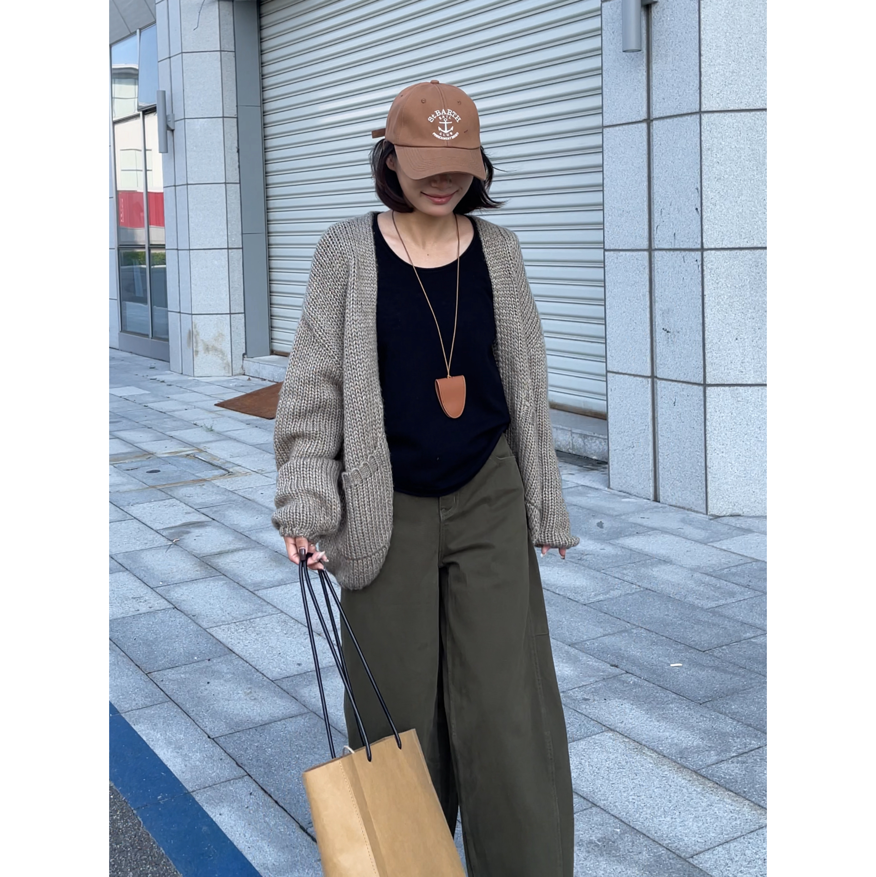 JOJO 秋季新款洋气V领宽松粗棒慵懒针织开衫毛衣简约松弛感外套