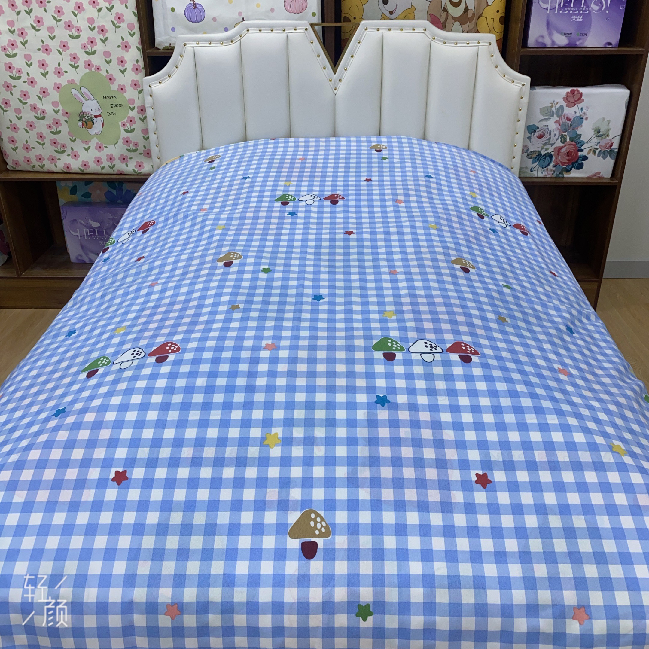 【蓝格蘑菇】加厚老粗布软凉席印花双人床单2.4×2米四季通用棉线