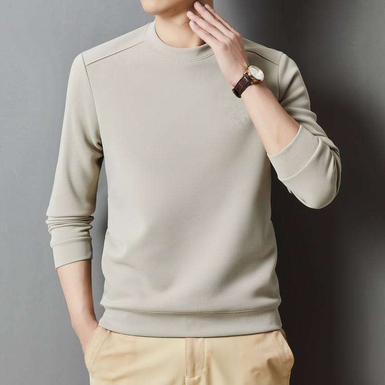 长袖纯色圆领常规双面保暖卫衣上衣秋季休闲加绒春秋打底衫