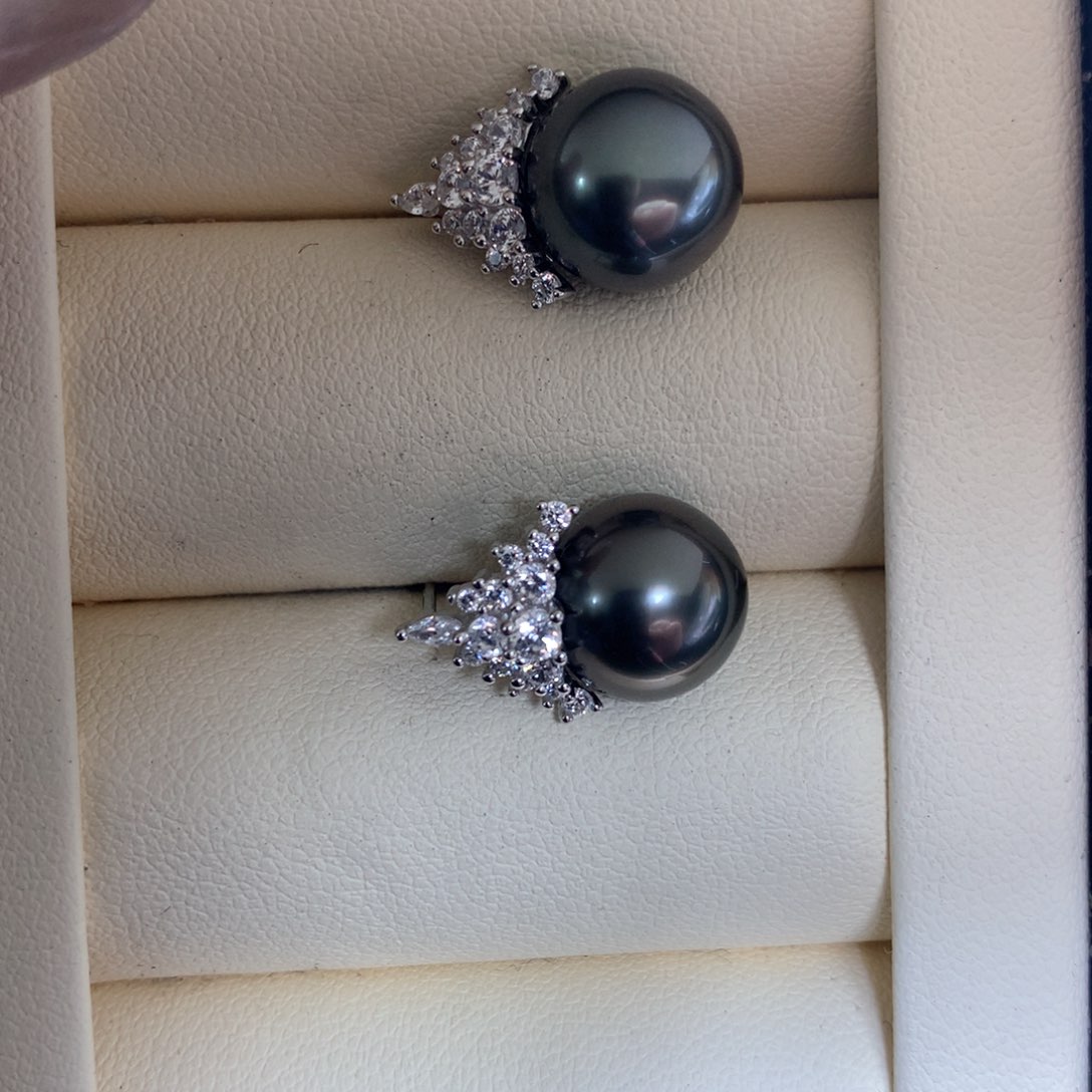 海水珍珠耳饰银S925镶嵌