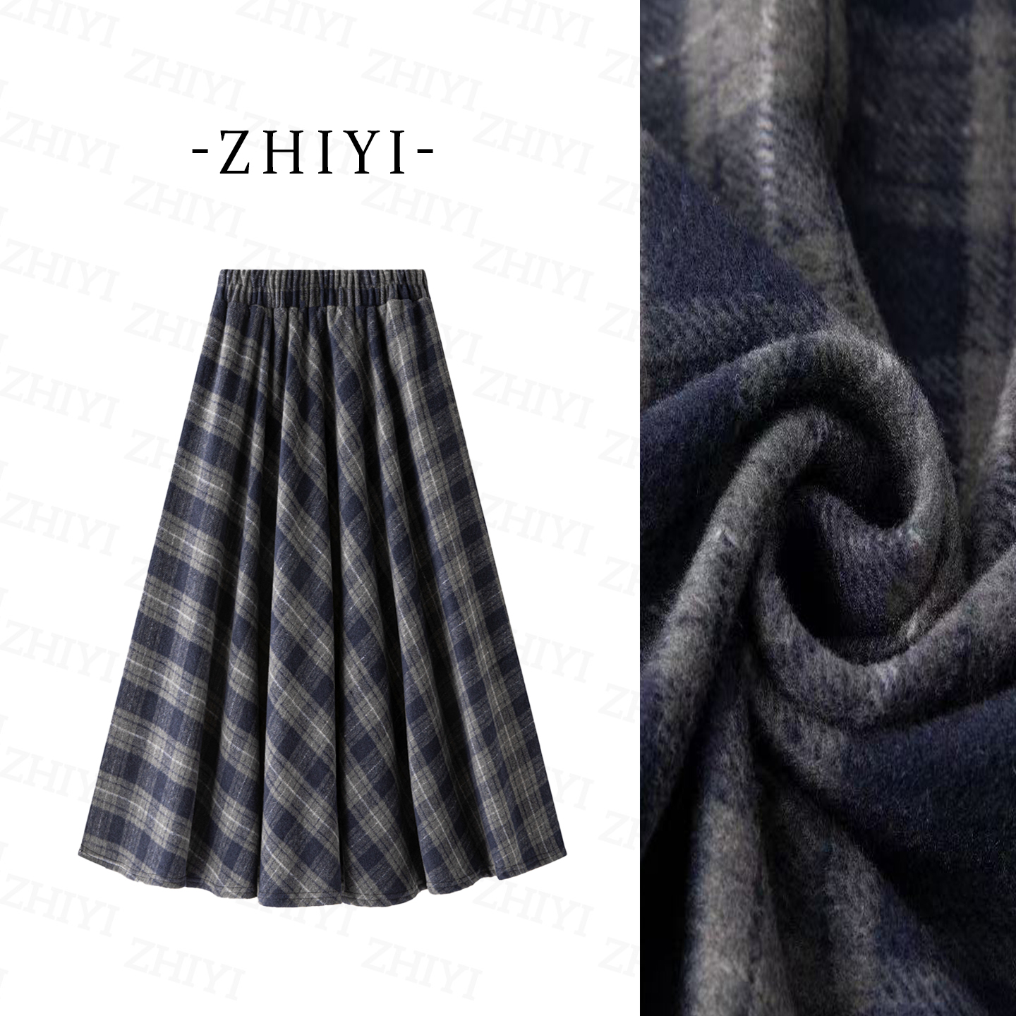 【二个裙长+羊毛】法式休闲蓝色复古绝美大摆格纹半裙2025秋季新款