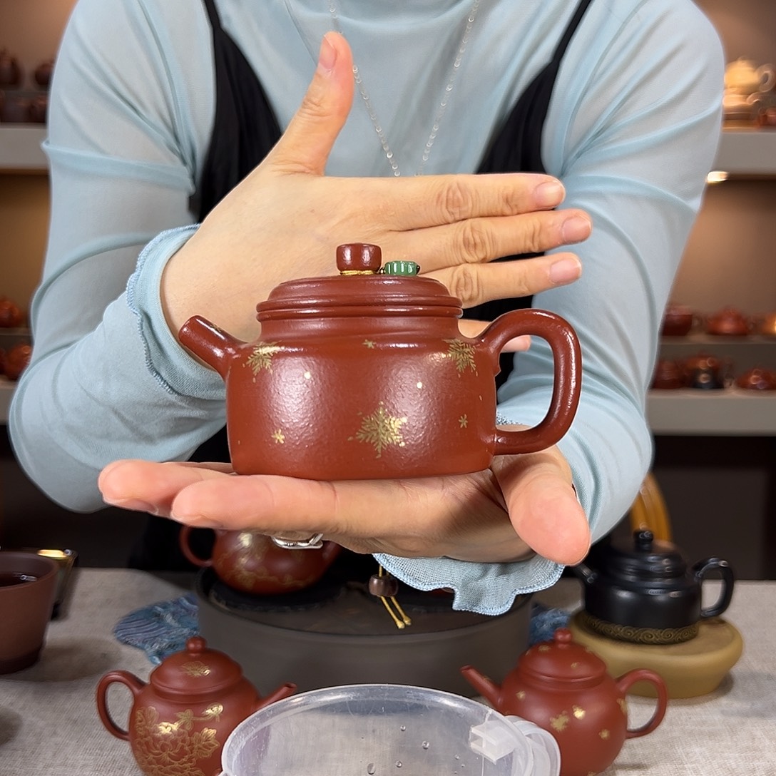 L***n紫砂茶壶朱泥 描金 德钟 150cc