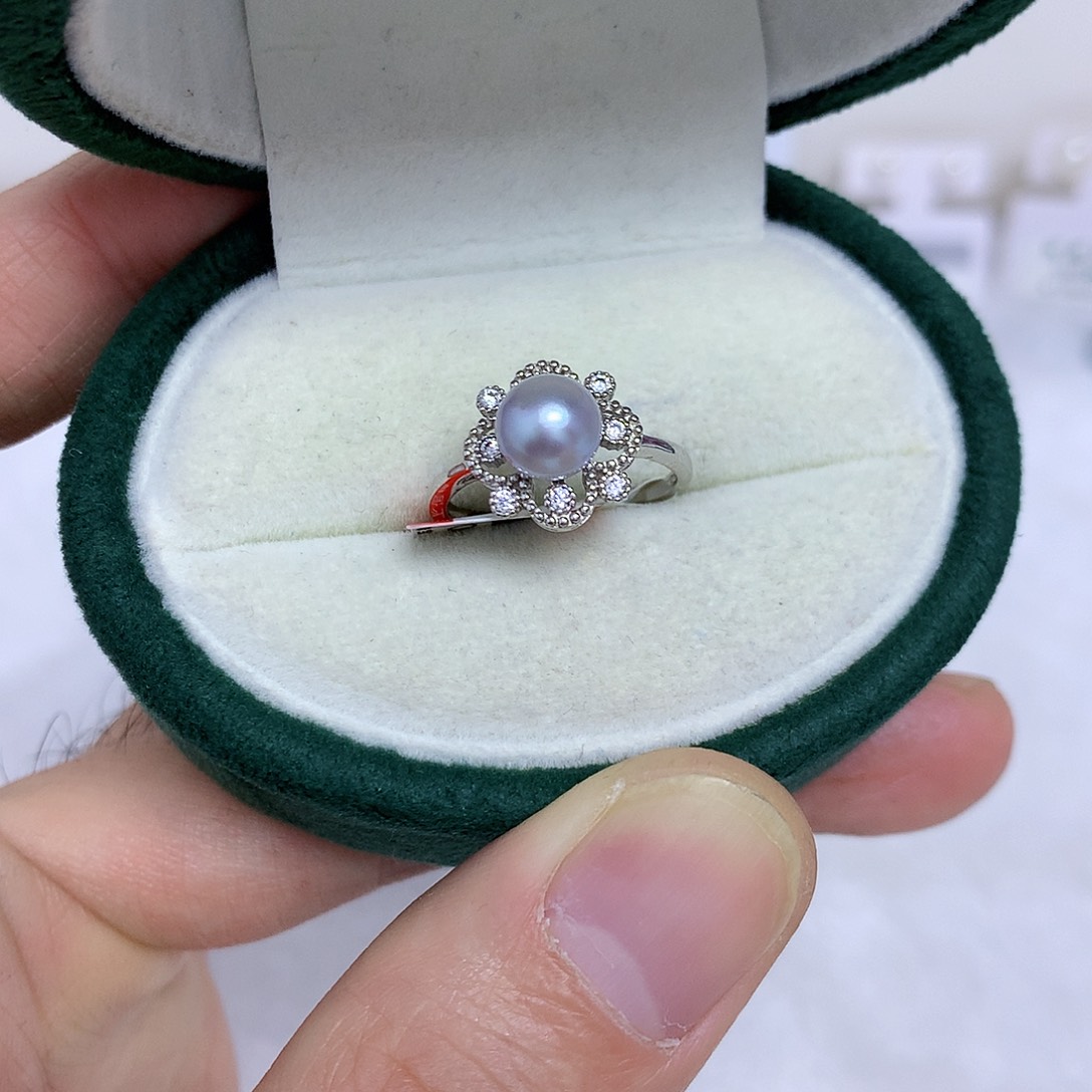 戒指银S925镶嵌海水珍珠6-7