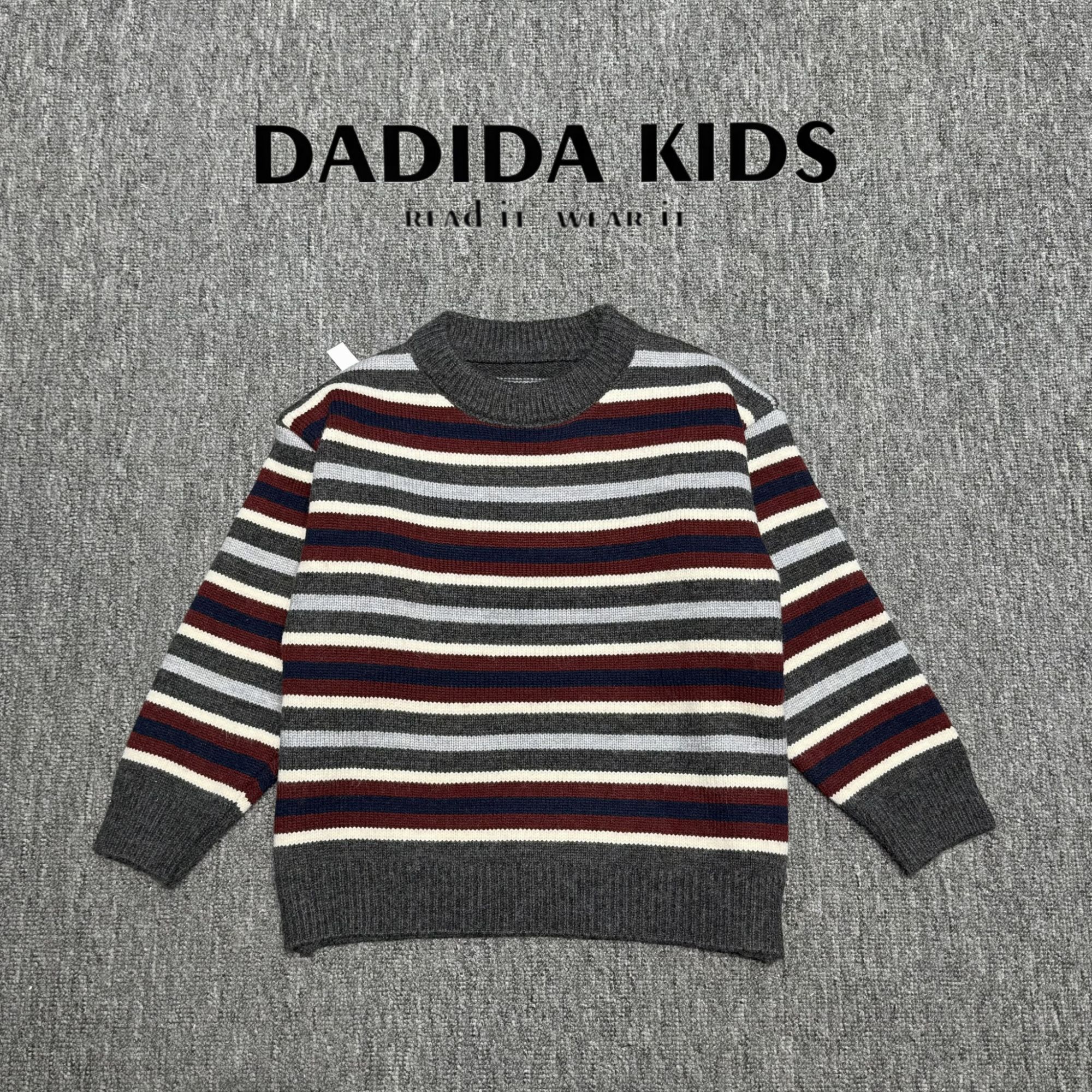 dadida/嗒嘀嗒冬季儿童条纹时尚休闲套头毛衣505180375