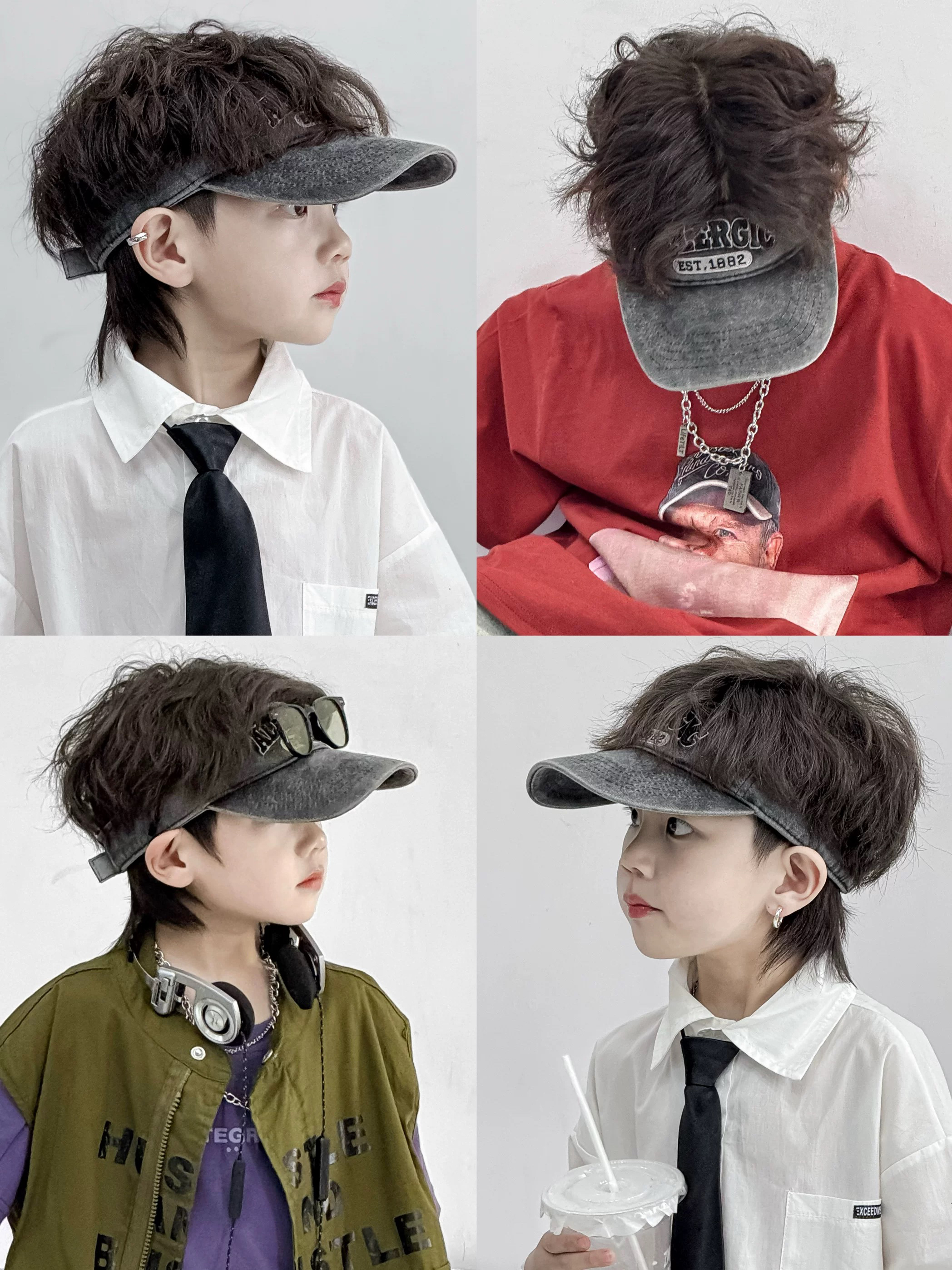 日系简约风儿童空顶帽子 做旧水洗潮童凹造型透气遮阳帽太阳帽