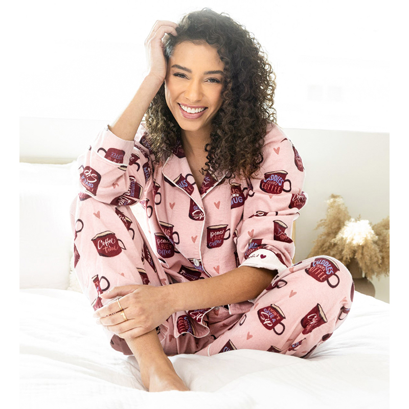 莫里伊【磨毛棉粉色咖啡杯】小众时尚设计休闲可外穿保暖睡衣家居服