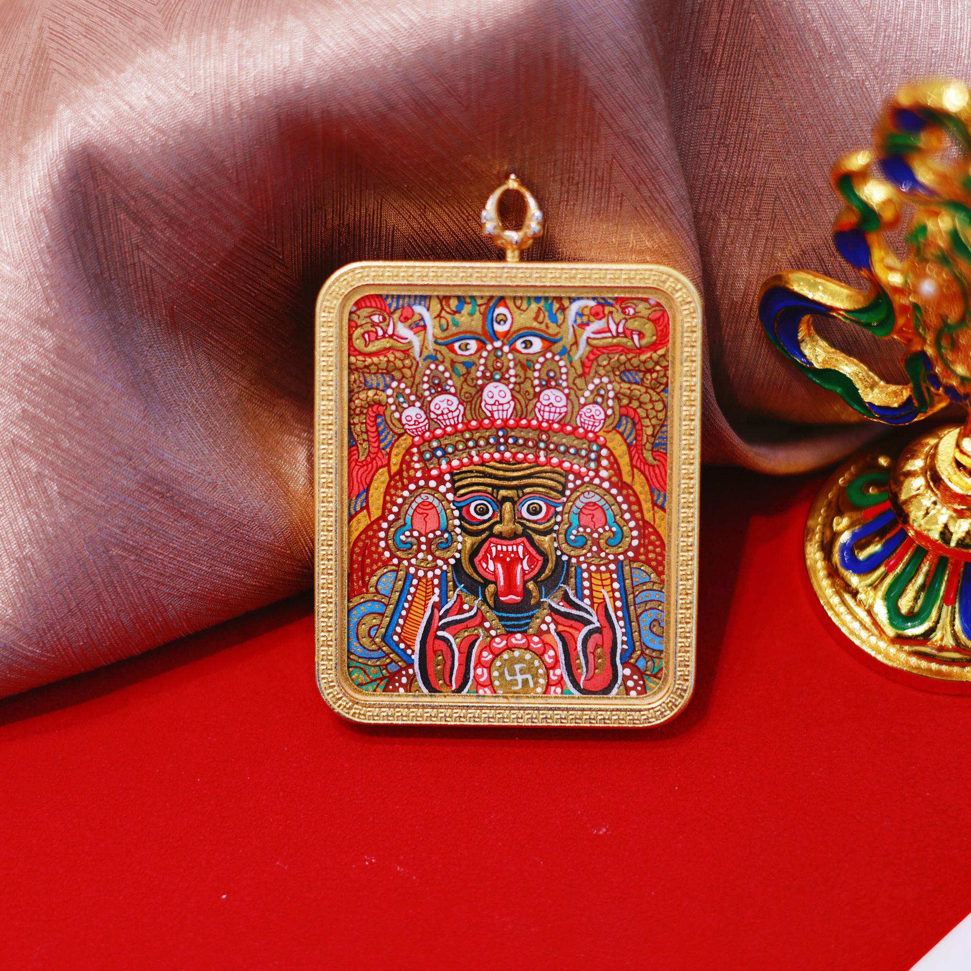 纯手绘4＊5扎基拉姆粗矿砂唐卡吊坠配饰（以直播间展示为准）