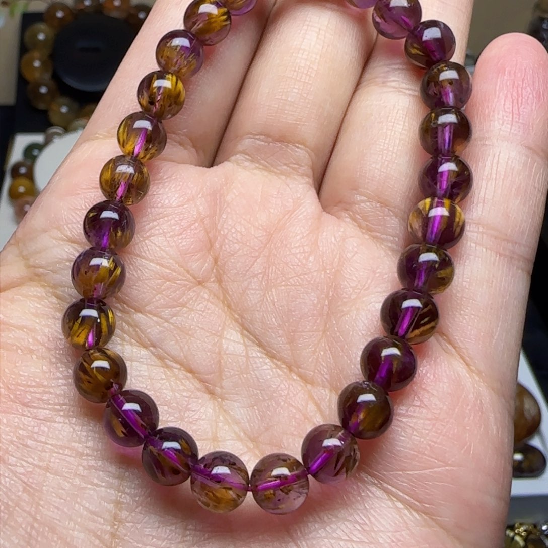 水晶手链未镶嵌戴*紫钛手串6.5