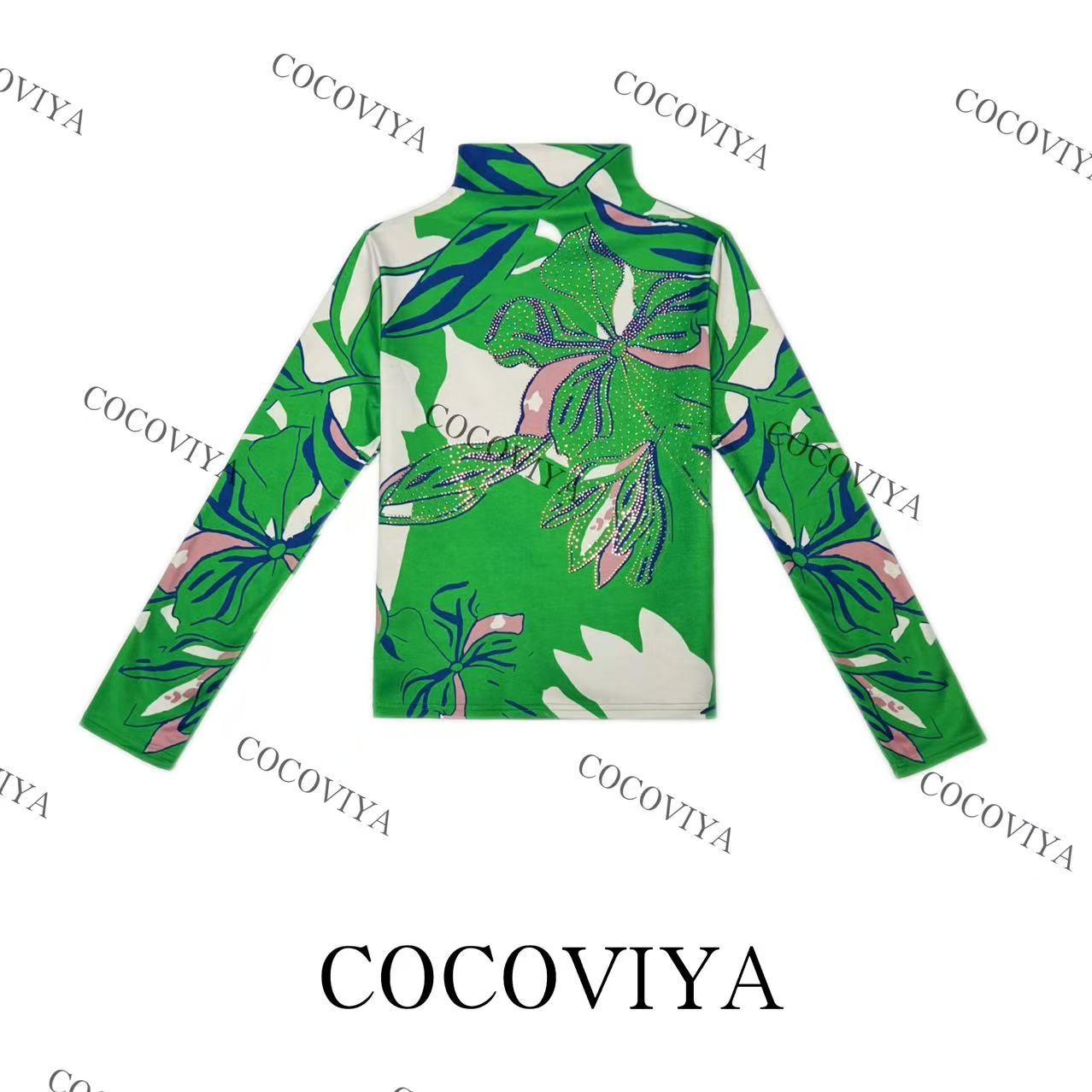 【XY】COCOVIYA花漾艺感随性绘染德绒长袖T恤时尚内搭上衣26C-978