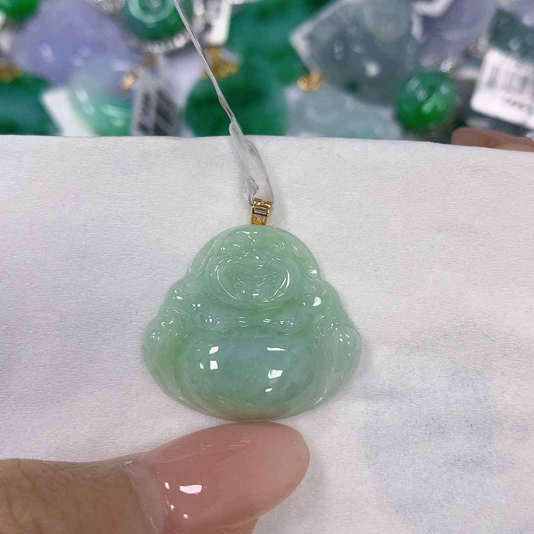 翡翠18K金镶嵌颈饰天然翡翠a货 百元以上9米证书费自理