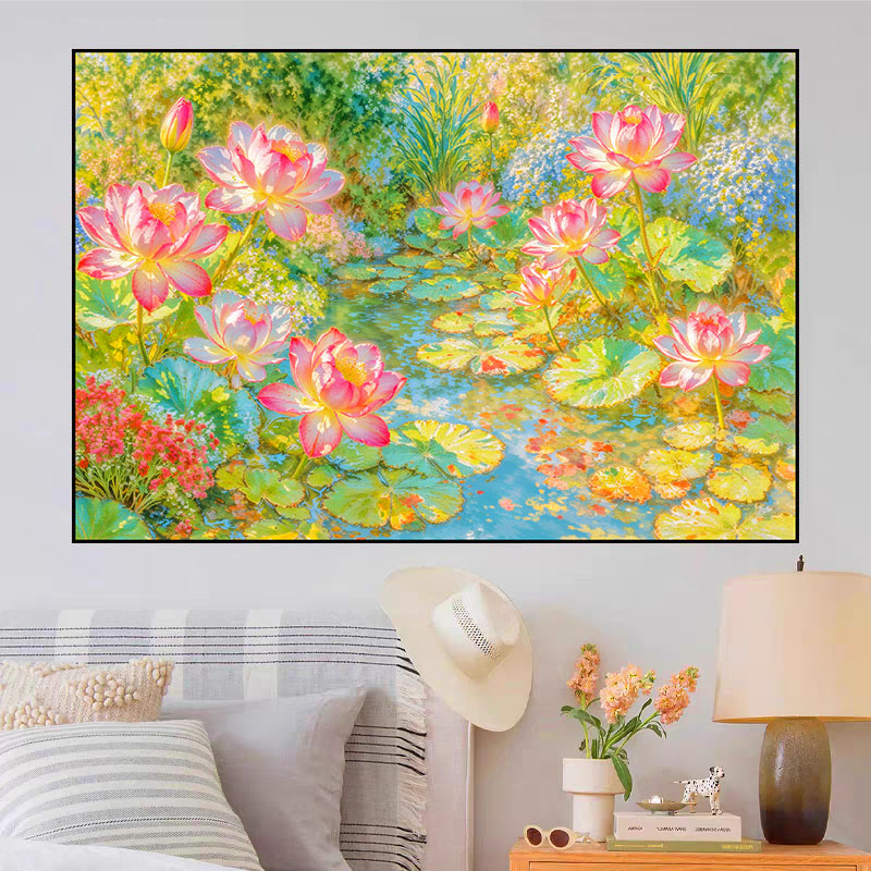 【小白定制】荷塘花开2025新款花卉十字绣68色满绣无勾边【裸包无针】