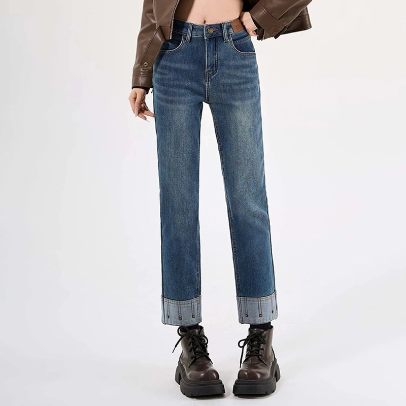 （梨形身材）早春新款高腰显瘦烟管裤小个子九分牛仔裤百搭时尚女裤