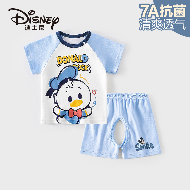 Disney/迪士尼小童夏季套装纯棉薄款夏天衣服卡通可爱宝宝衣服