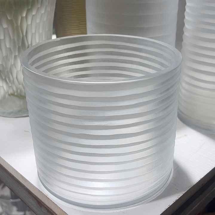 琉璃手工艺品明料磨刻花瓶花器高15口16