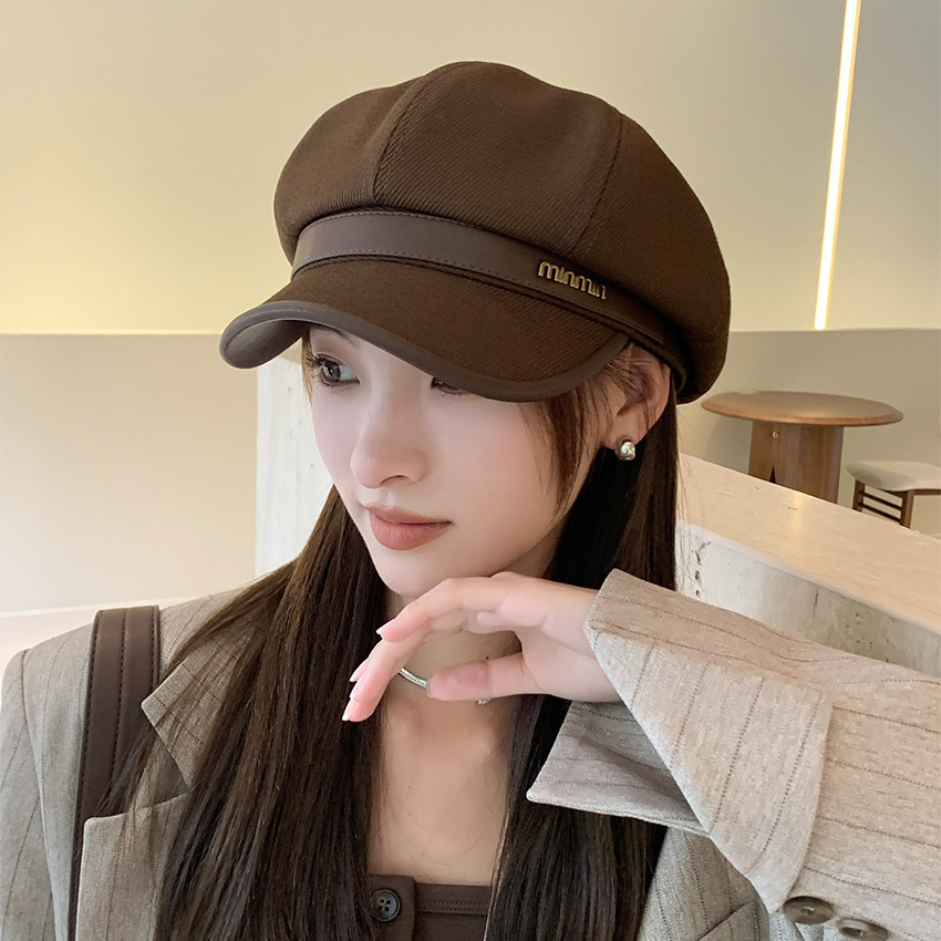 贝雷鸭舌帽子女英伦皮质韩版百搭画家帽圆顶复古ins秋冬休闲时尚