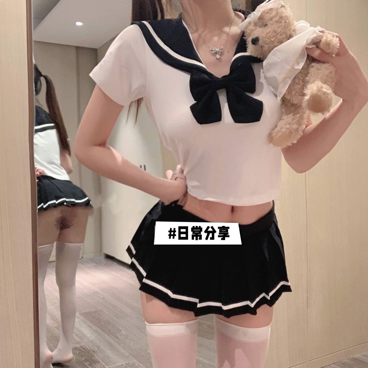 120斤网红性感蕾丝黑色jk可爱辣妹镂空网纱睡衣露背初体验睡裙