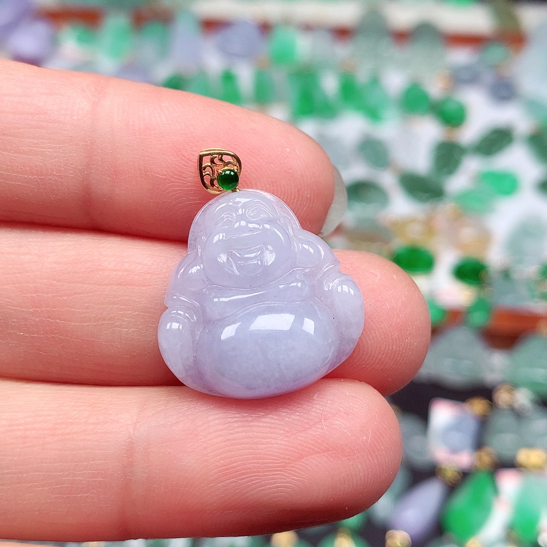 翡翠颈饰18K金镶嵌天然翡翠A货