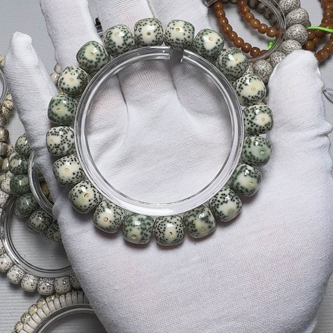 北***哥手串星月菩提原生态石玉料青花瓷月留白手串