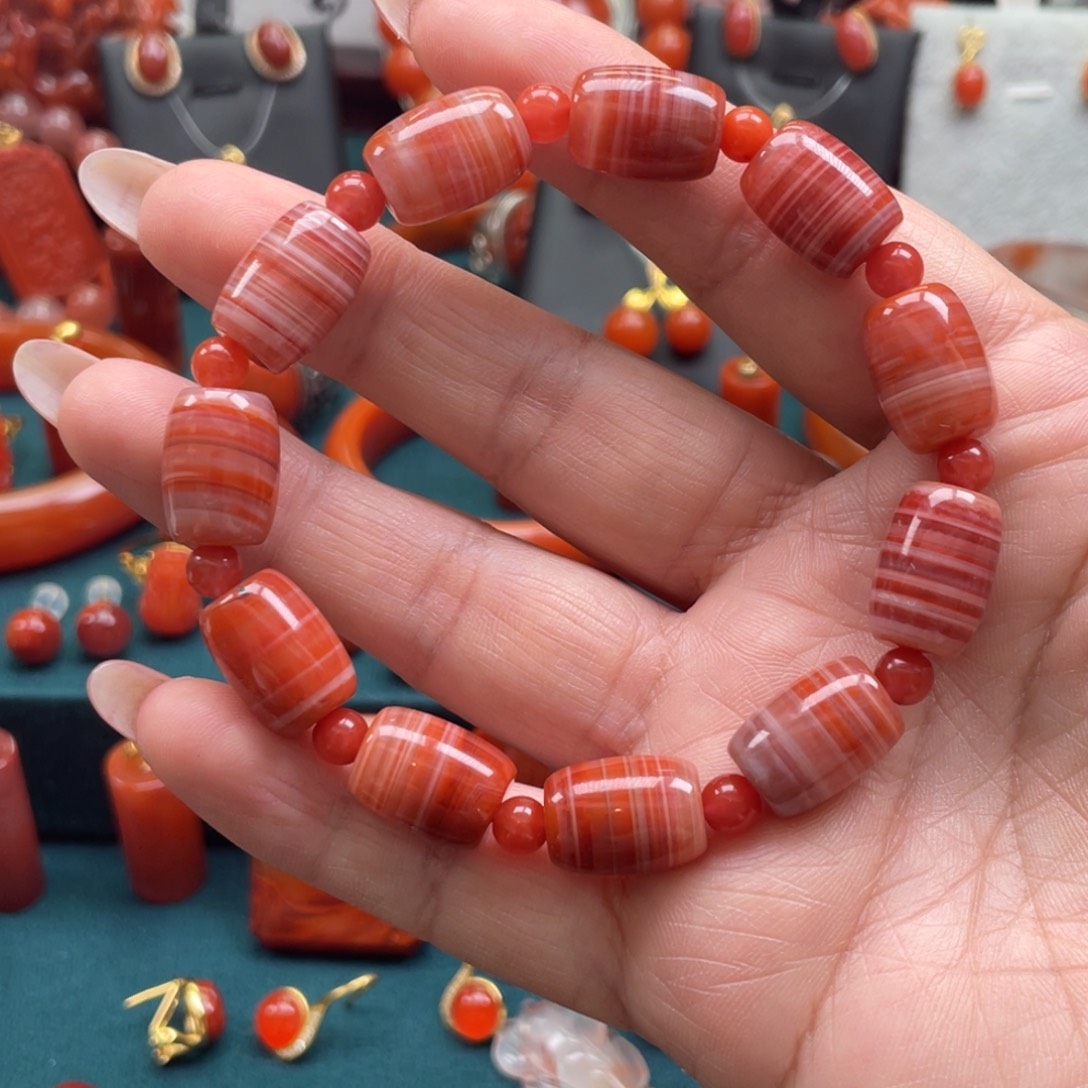 南红玛瑙未镶嵌开播福利川料南红腰缠万贯桶珠单圈