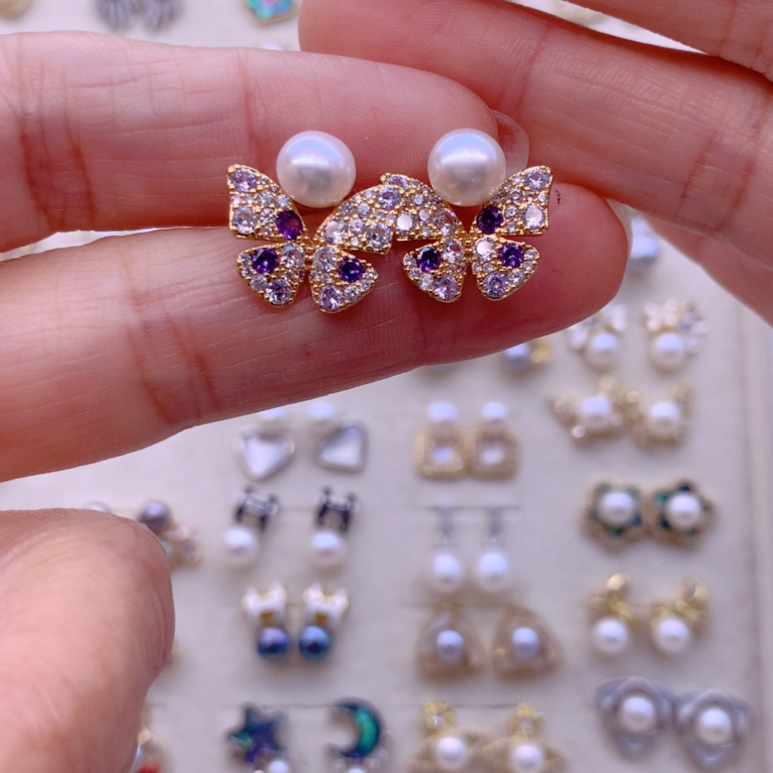 合金淡水珍珠耳饰