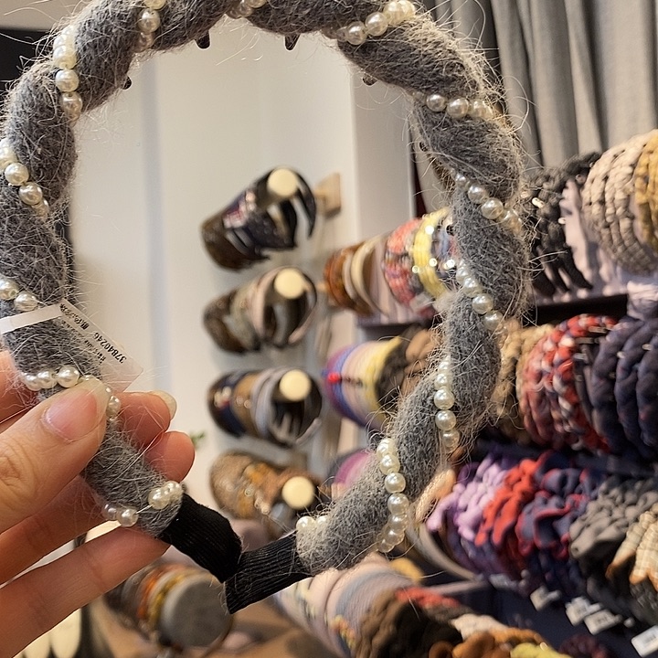 布艺铁合金灰色珍珠发箍