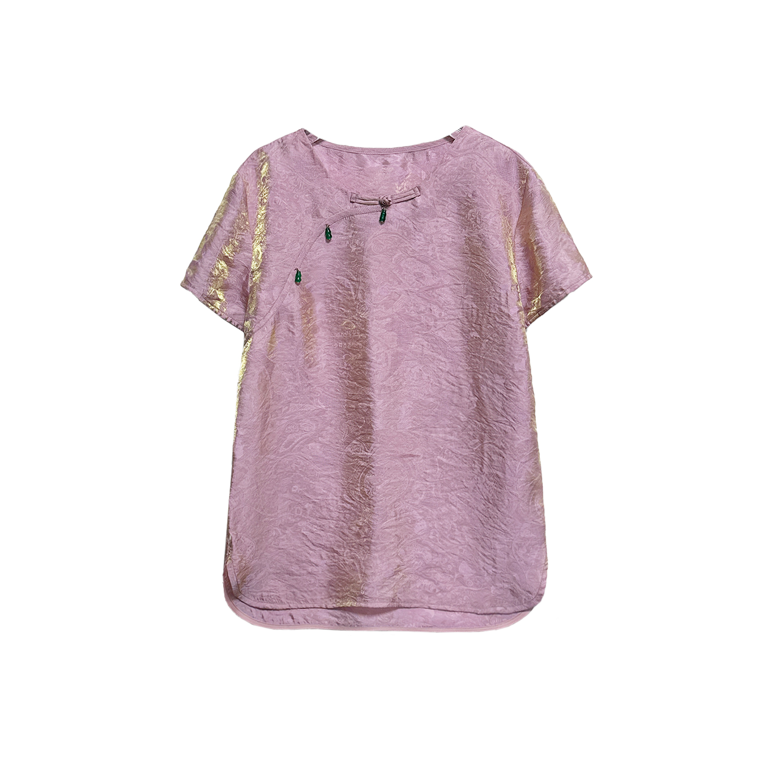 【枫林】新中式国风夏季新款T恤气质显瘦浮光褶皱高贵上衣12189