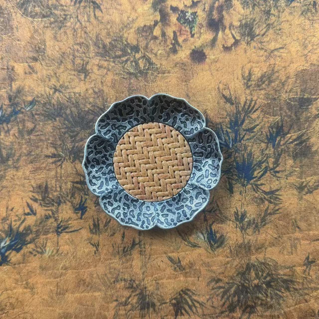 复古风田园风日式藤编中式杯垫杯托茶盘创意鎏金壶垫tq040