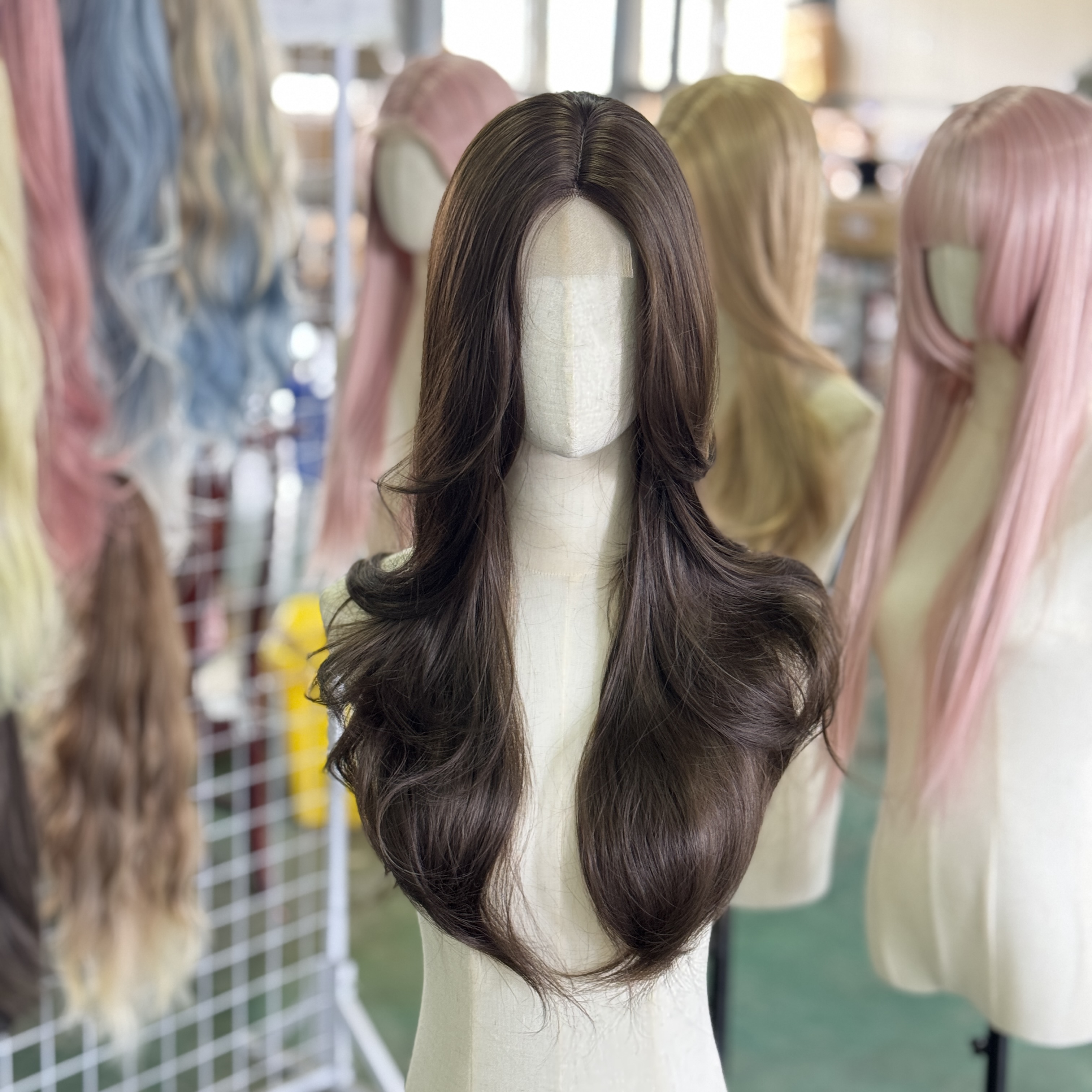 冷棕色韩式大波浪长卷发小额蕾丝中分自然防真人发全头套COS假发