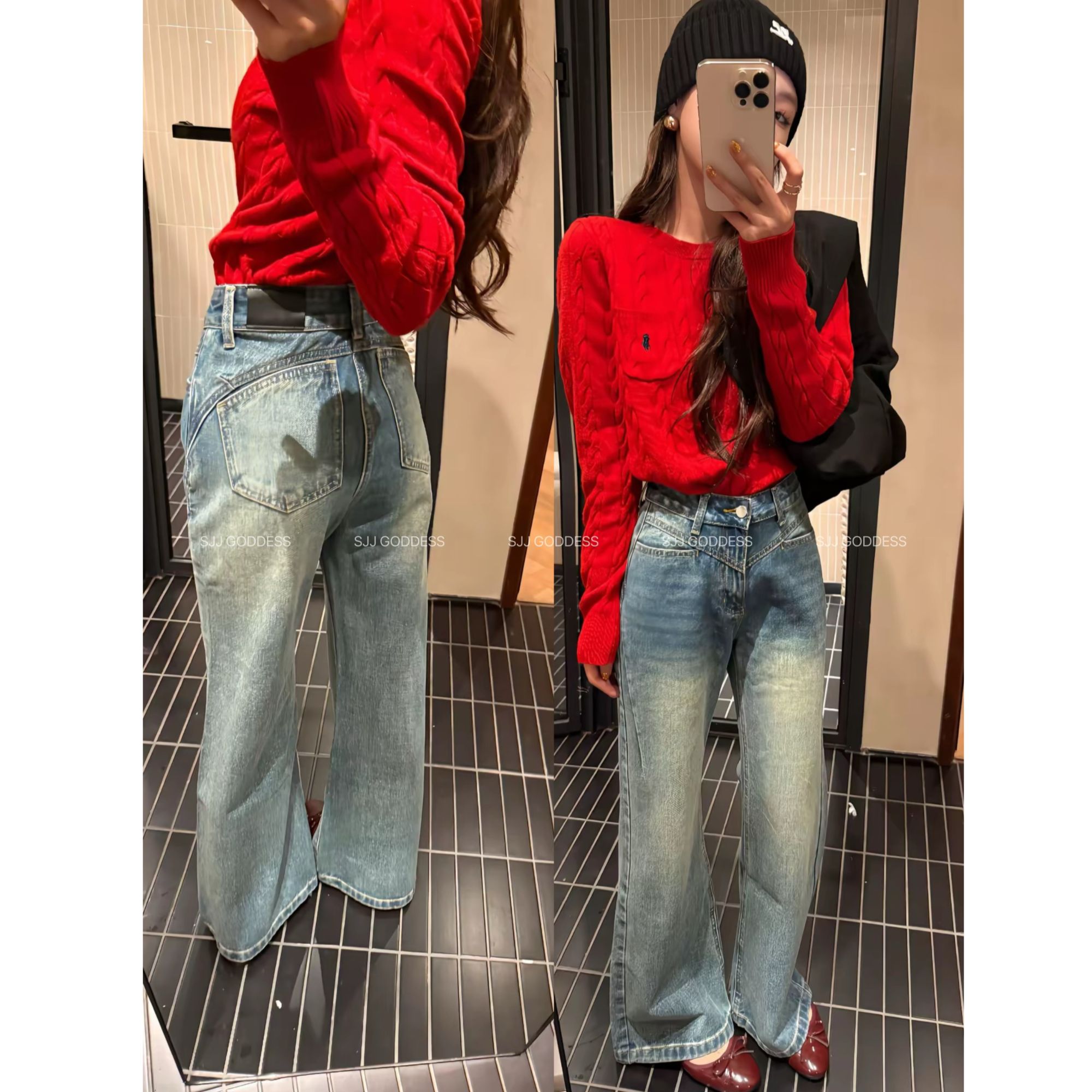【娇娇私服定制】新款休闲高腰秋冬显瘦微喇牛仔裤（裤长95）102002#