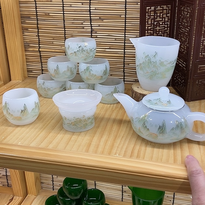 朝**转千里江山图盖碗换茶壶，带礼盒1主人杯1