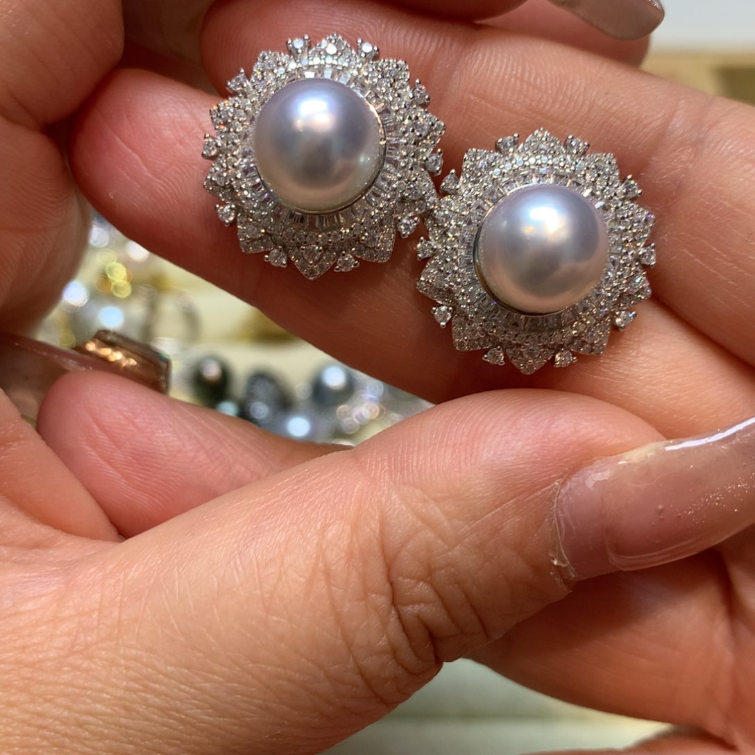 海水珍珠耳饰银S925镶嵌