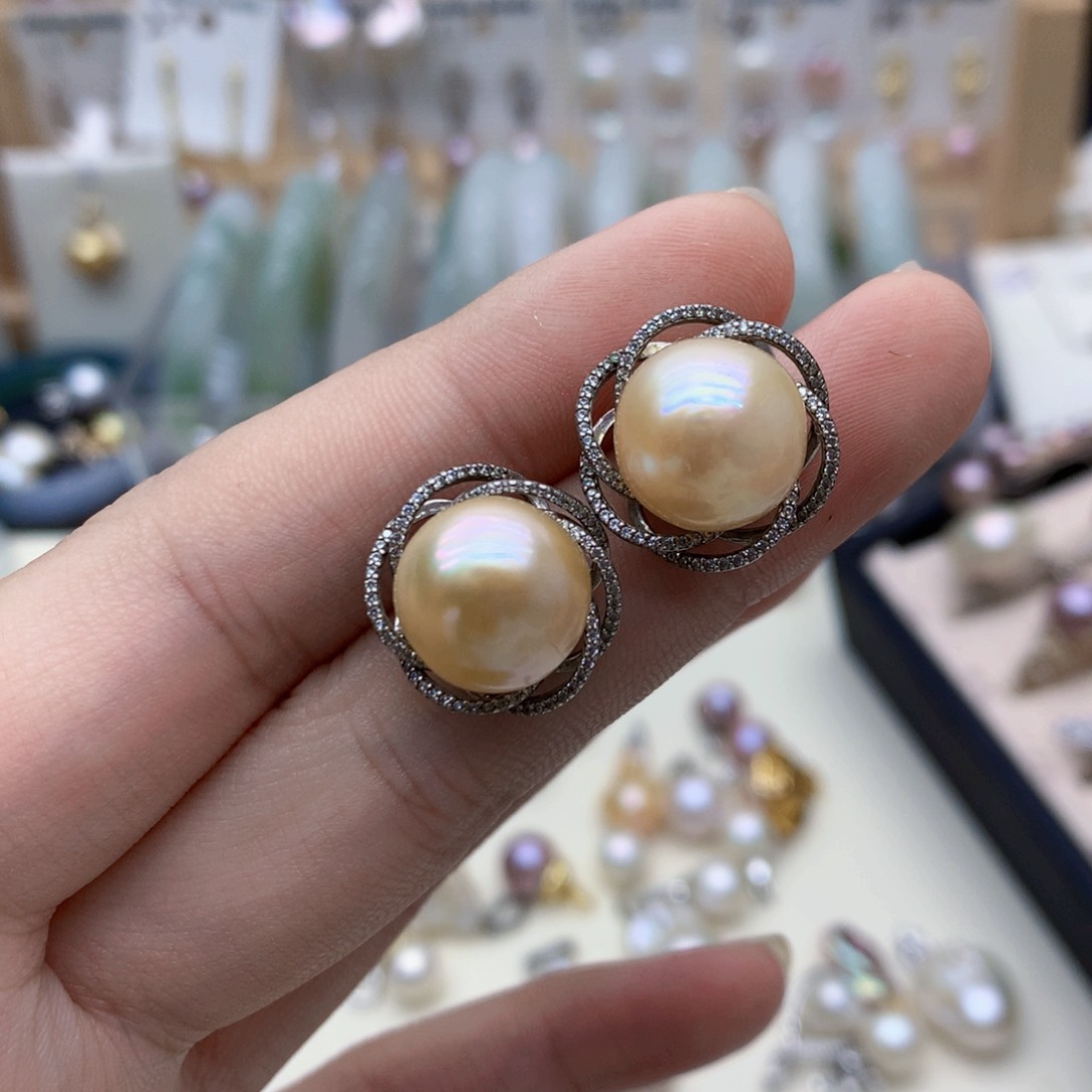 淡水珍珠耳饰银S925镶嵌