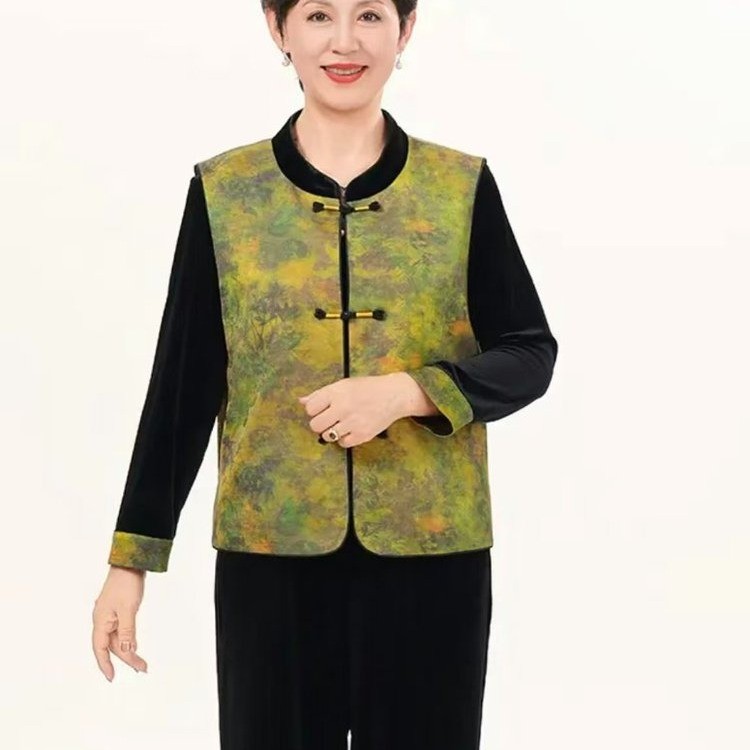 时尚中国风妈妈装春秋装中老年气质女装新款三件套复古印花民族风