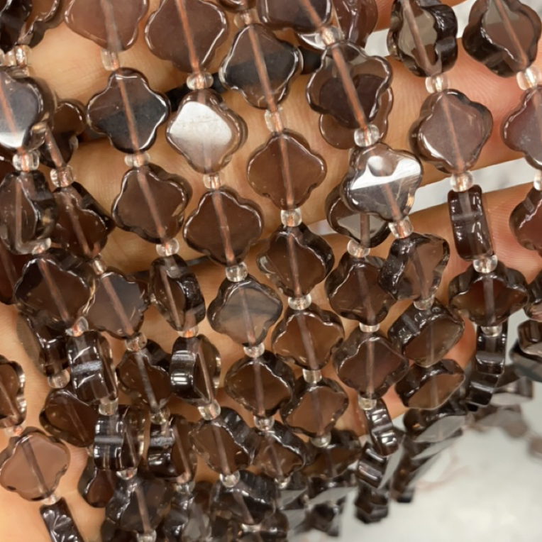 天然冰曜石 茶晶 四叶草不规则散珠diy手链项链半成品定制款配饰