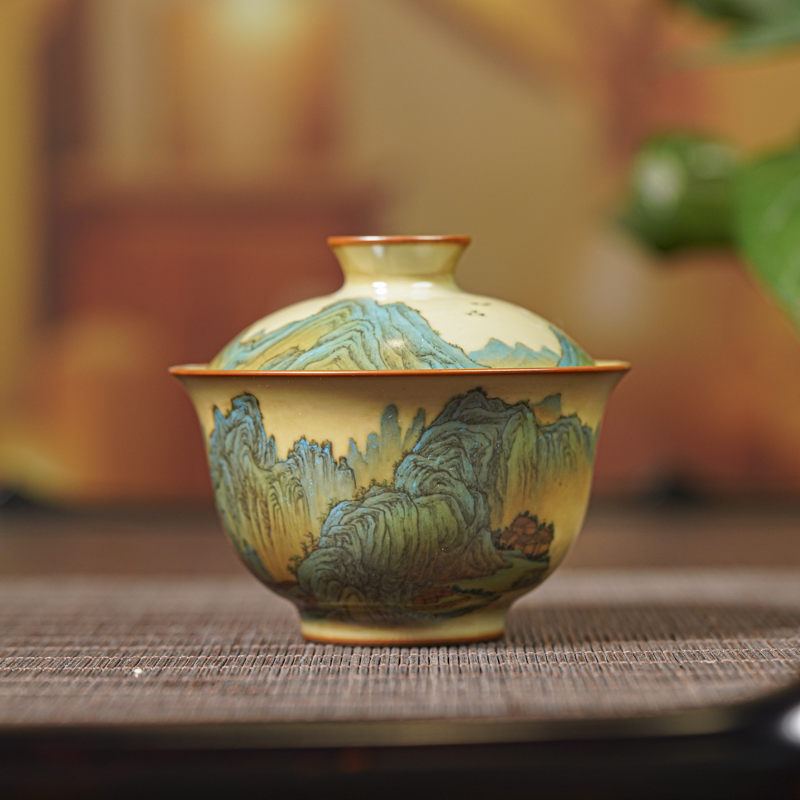 【墨舍名窑】谢小金关山行旅图盖碗xxj61陶瓷手绘景德镇茶具茶杯