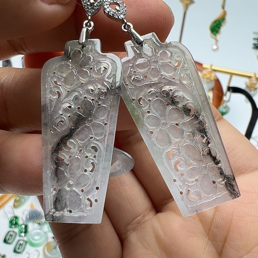 翡翠银S925镶嵌耳饰天然缅甸A货翡翠