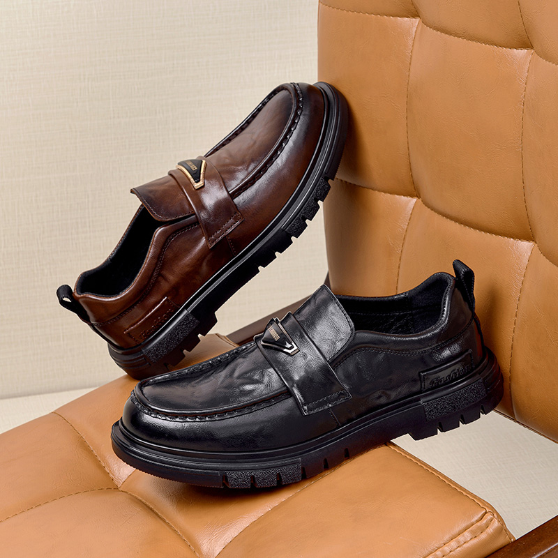 8925头层牛皮休闲乐福鞋一脚蹬男士皮鞋厚底增高百搭软底休闲鞋子